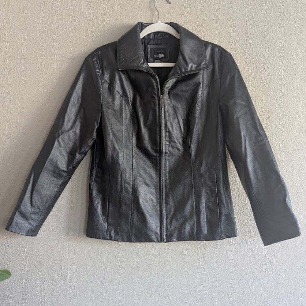Classic East 5th Black Genuine Leather Zip Jacket | Petite Medium